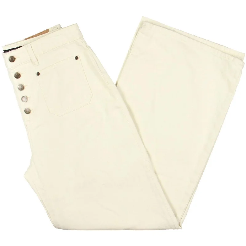 Womens Button Pockets Wide Leg Jeans Stylish Cargo Style Jeans