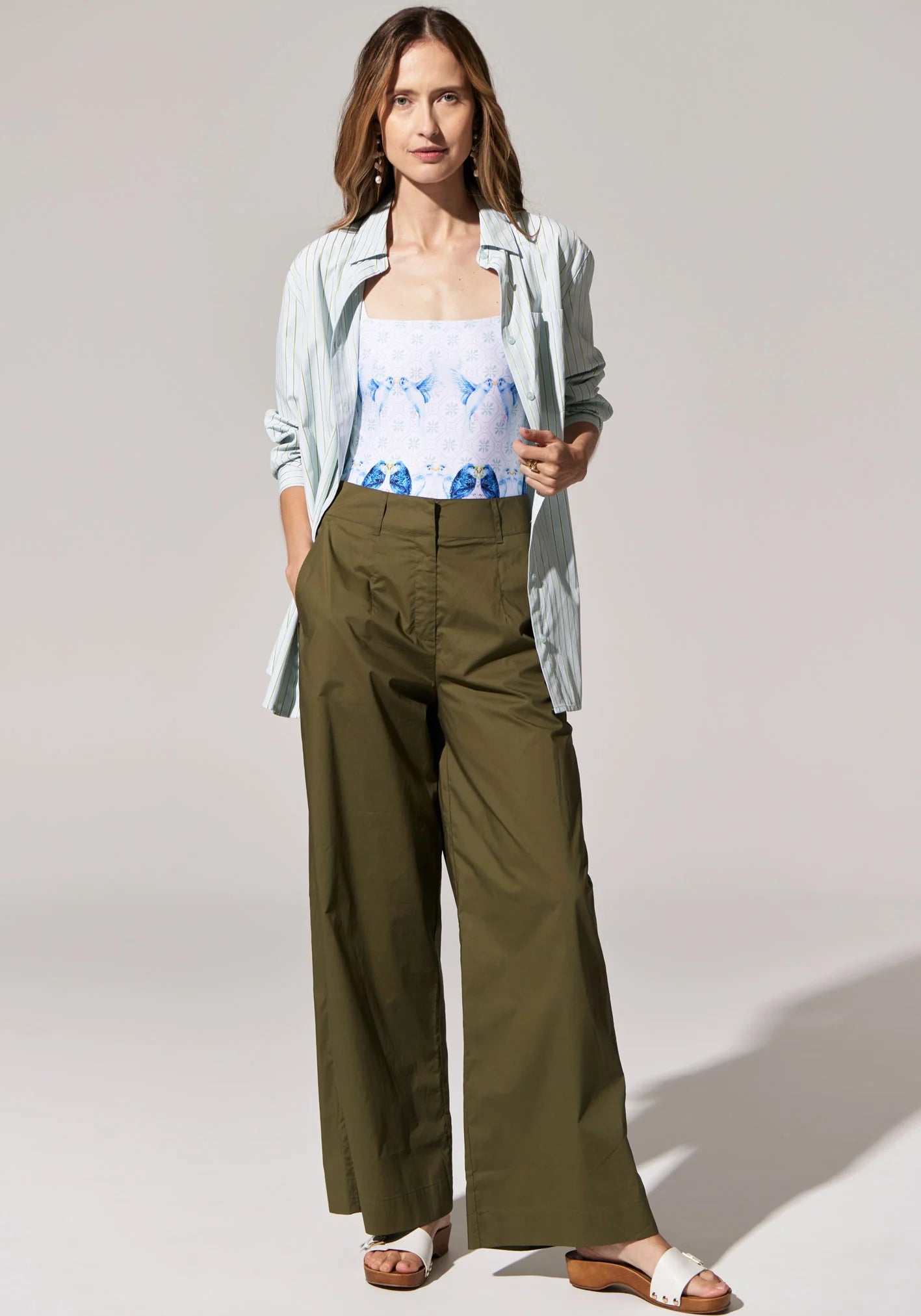 POL Toya Wide Leg Pant in Khaki Soft Wool Pants