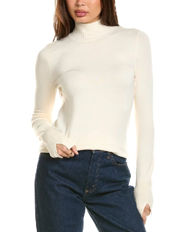 T Tahari Turtleneck Sweater Chenille Brocade Lace
