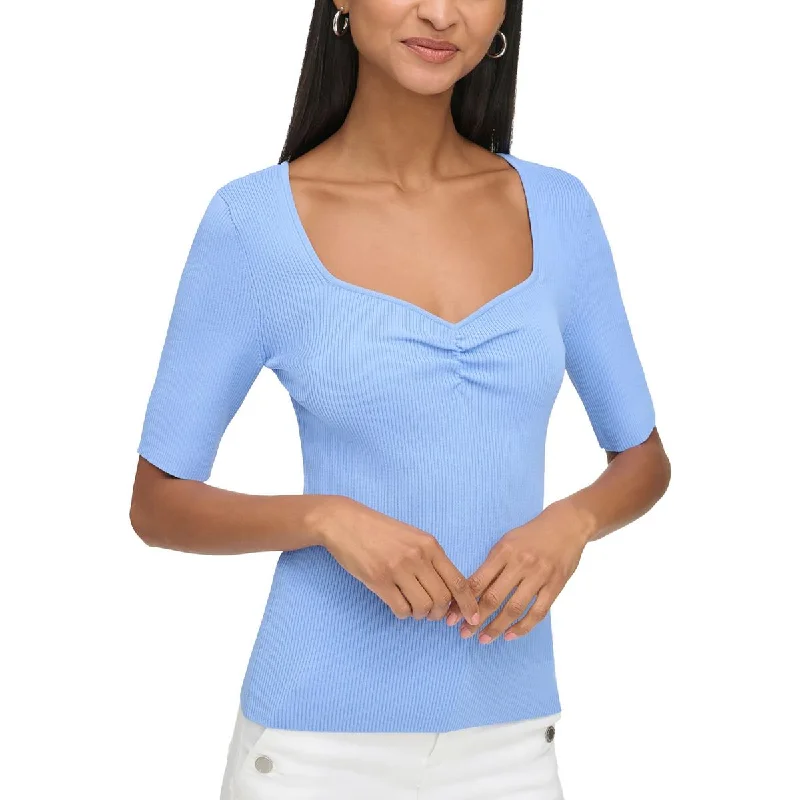 Womens Sweetheart Neck Fitted Pullover Sweater Print Jacquard Patchwork