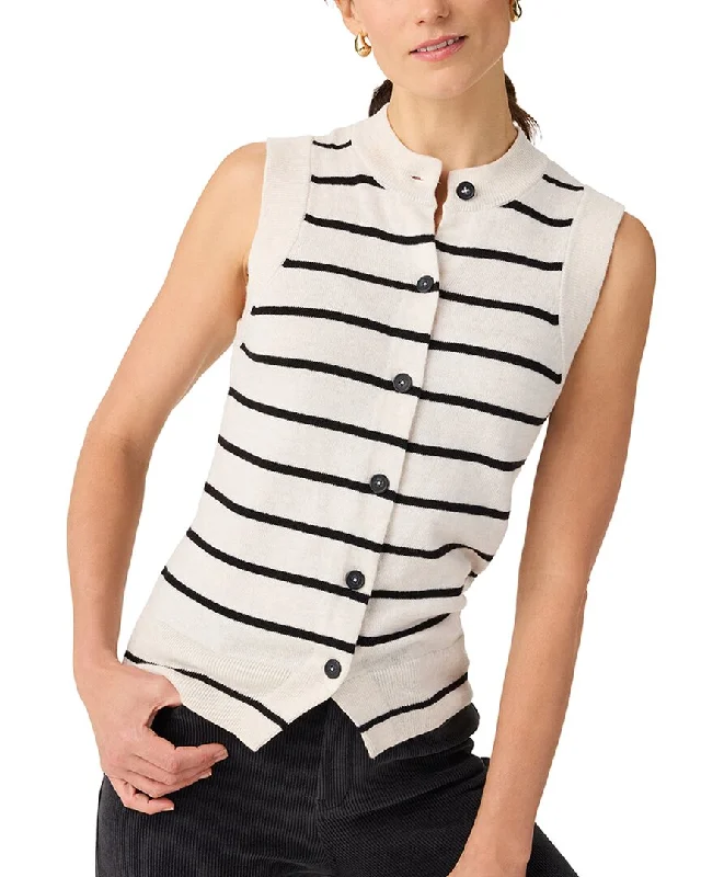 Nic & Zoe Striped Essential Sweater Vest Zippered Front Buttoned Front Snap Front