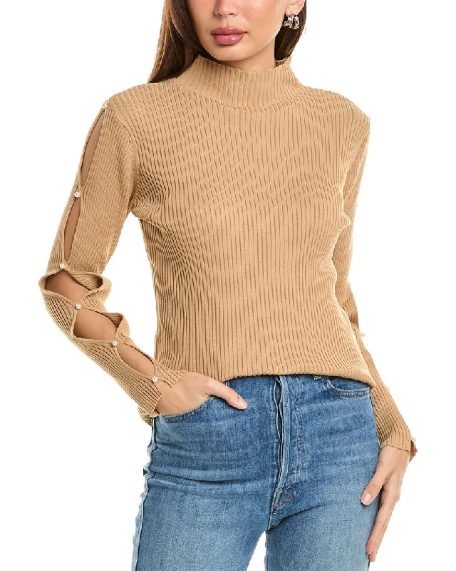 Nanette Nanette Lepore Ribbed Turtleneck Sweater Welt Pockets Slit Pockets Flap Pockets