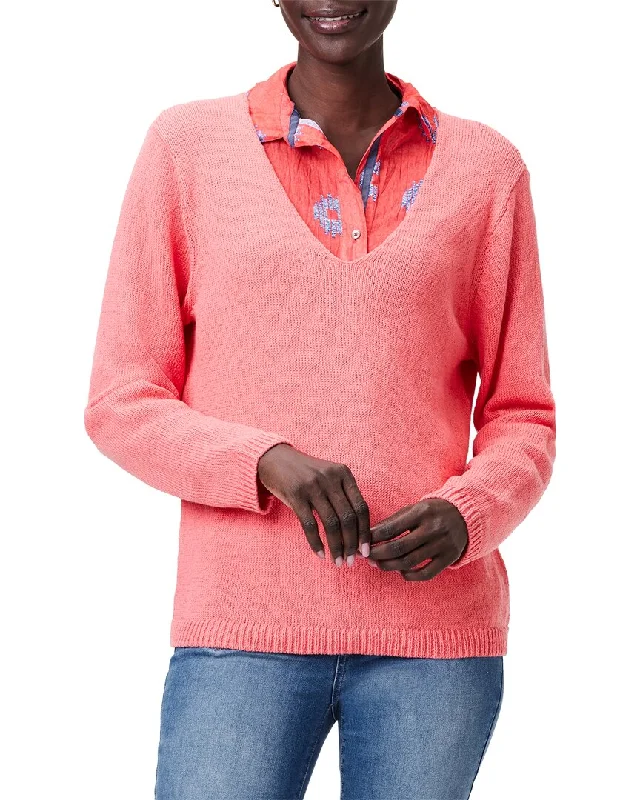 Nic+Zoe Cotton Cord Soft V-Neck Sweater Cotton Fabric Linen Fabric Terry Fabric