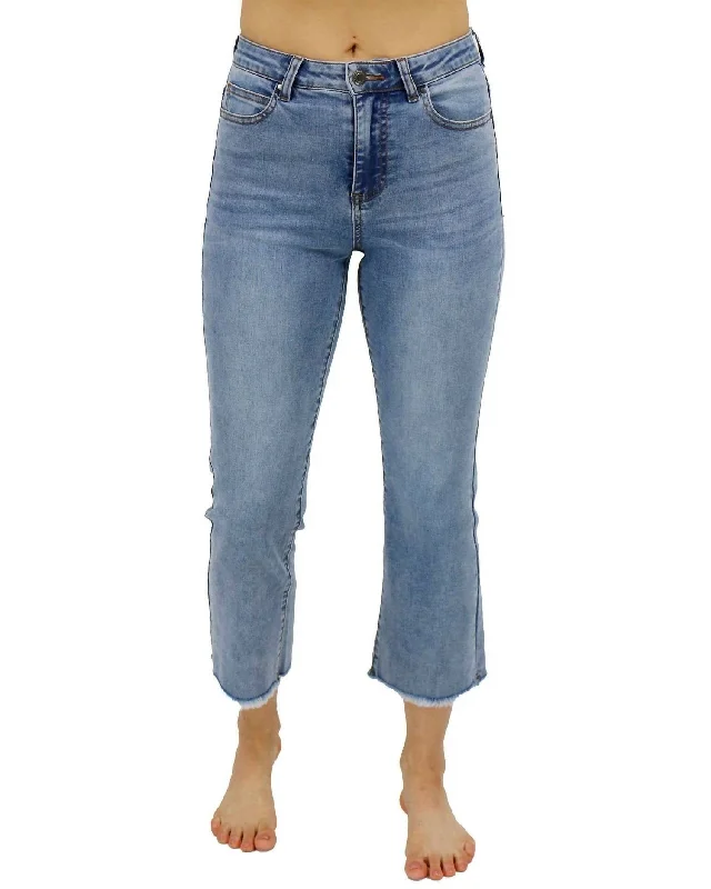 Crop Flare Jeans In Medium Standard Wash Trendy Layered Pocket Jeans