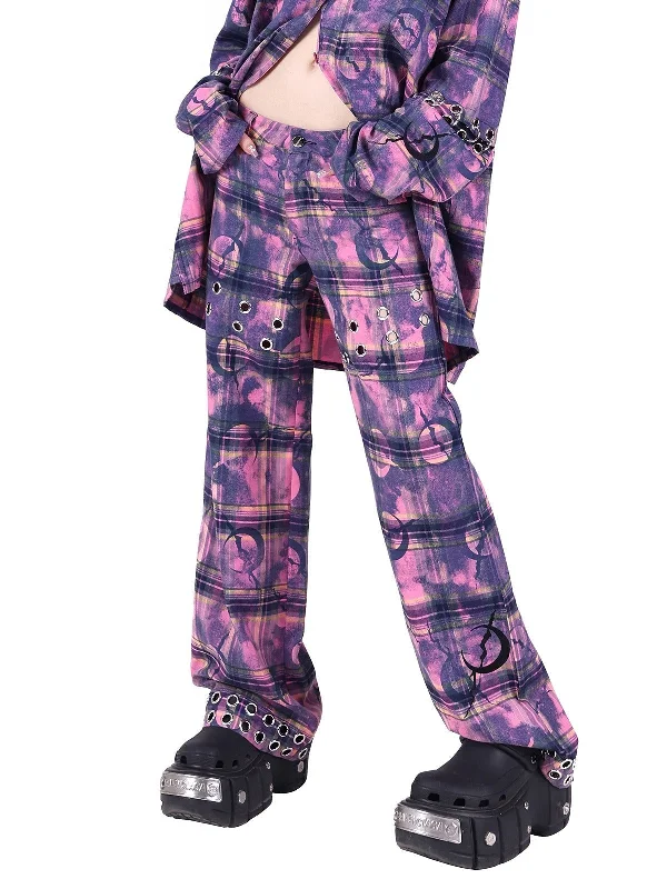 PINKSPINK Mystic Plaid Cargo Pants - Purple/Pink Trendy Palazzo Pants