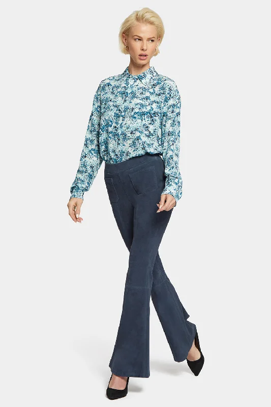Stretch Suede Flared Pants - Oxford Navy Elegant Dress Pants