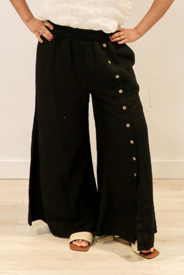 Bruna Button Wide Legged Pants - Black Comfortable Jogging Pants