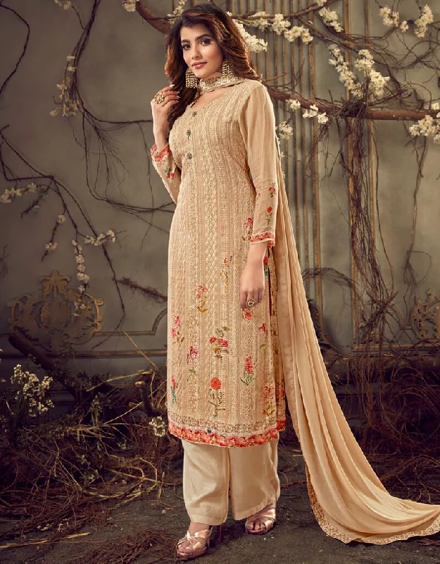 Light Peach Pant style Straight Pure Viscose Bamberg Georgette Comfortable Wide-Leg Pants