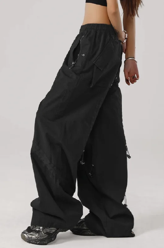 Solid Color Square Paratrooper Work Pants Comfortable Denim Leggings