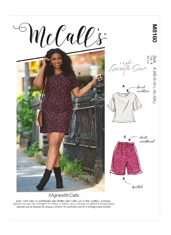 McCall's Pattern M8160 Misses' & Miss Petite Short Sleeve Top, Dress, Pull-On Shorts & Pants Comfortable Maternity Pants