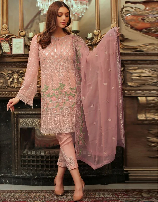 Baby Pink Heavy Faux Georegette Straight Pant Wide-Legged Palazzos