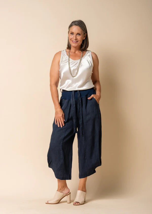 Addison Linen Pants - Navy Stylish Slim Trousers