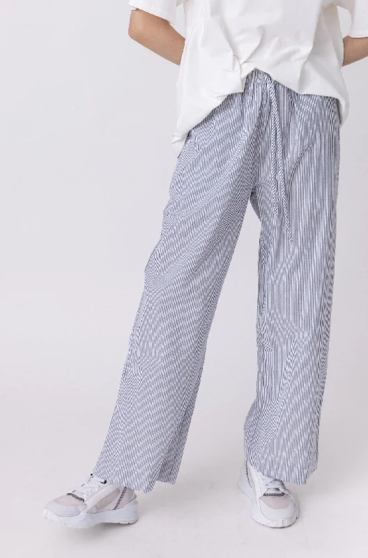 BOTEGO Pants Navy Stripe Chic Faux Leather Pants
