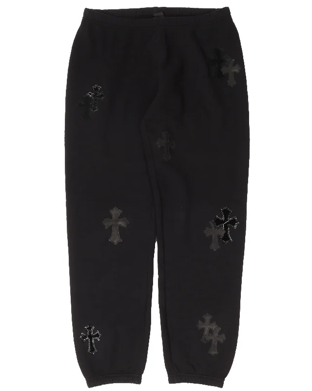 Black Sweat Pant With Black Crosses Chic Capri Pants