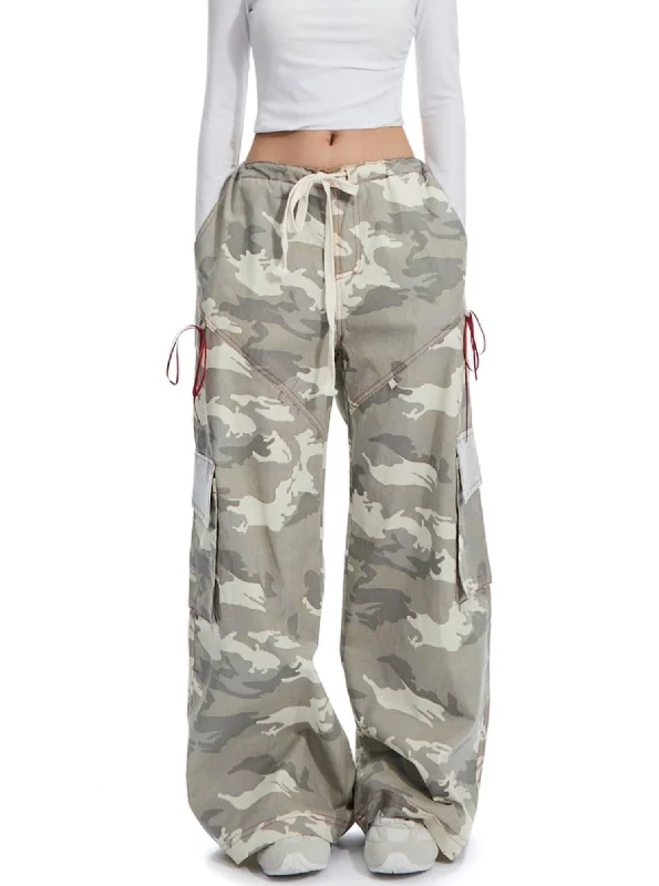Wide-Leg Camouflage Cargo Pants Slim-Fit Khaki Pants