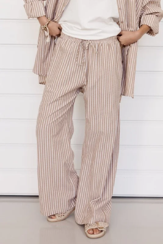 SPLINTA Pants Beige Stripe High-Waist Yoga Pants