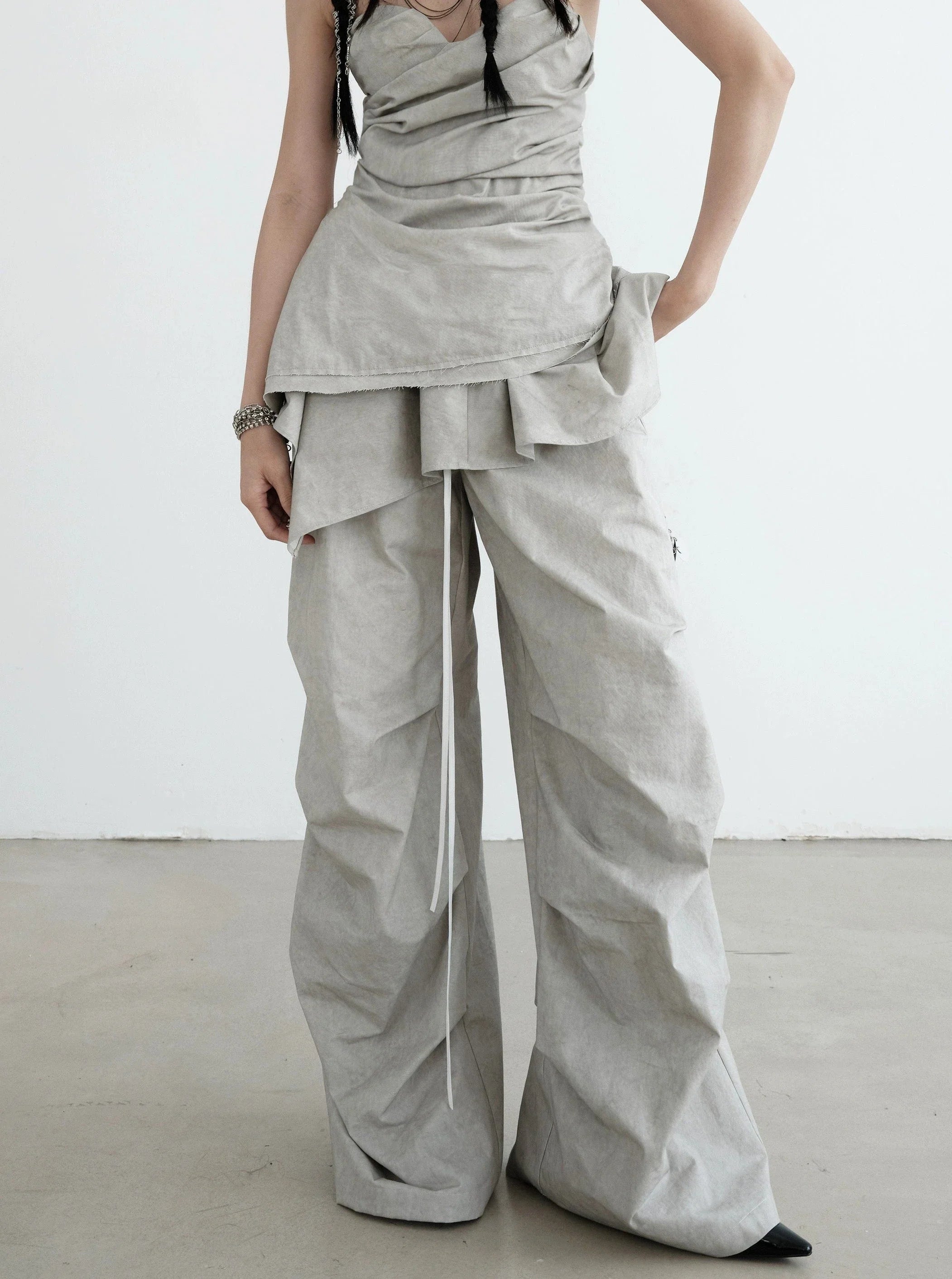 Cloud Cascade Ruffled Palazzo Pants Trendy Tapered Pants