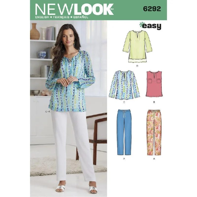 Newlook Pattern 6292 Misses' Tunic or Top and Pull-on Pants Comfy Cargo Trousers