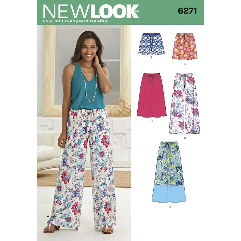 Newlook Pattern 6271 Misses' Skirt in Three Lengths and Pants or Shorts Chic Faux Leather Pants