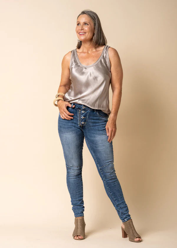 Anica Pants - Denim Blue Trendy Tapered Pants