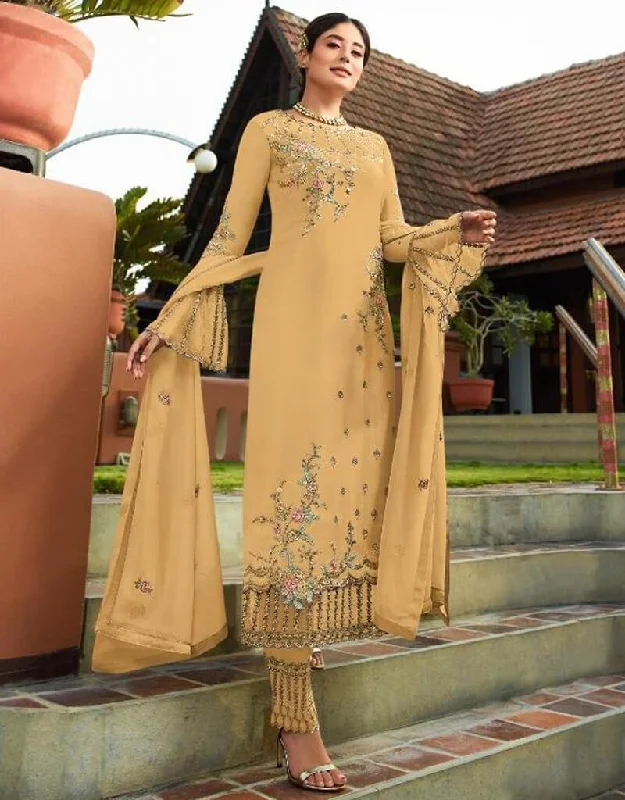 Yellow Heavy Faux Georgette Straight Pant High-Waist Jeans