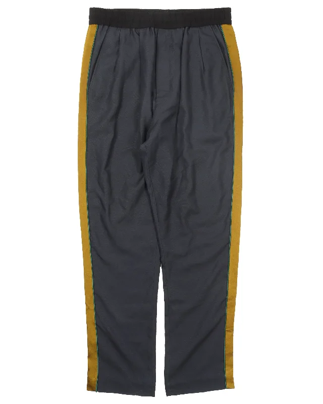 Navy Gold Side Stripe Track Pants Classic Bootcut Trousers