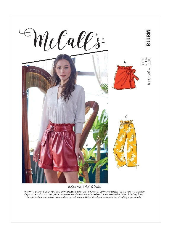 McCall's Pattern M8118 Misses' Shorts, Pants & Belt Lightweight Linen Pants
