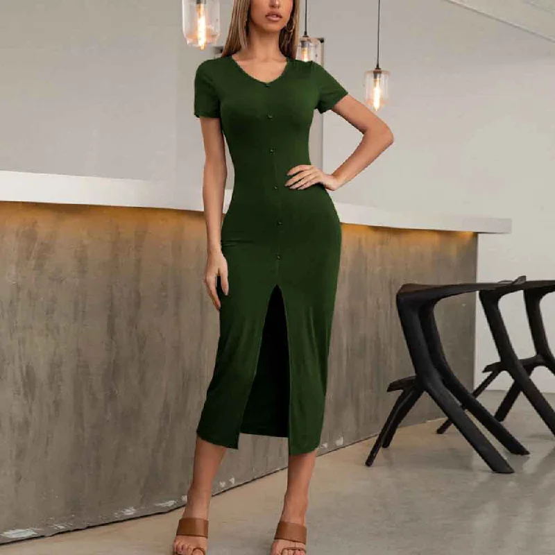 Julia Fashion - Sexy Short Sleeve Knitted Women's Dress