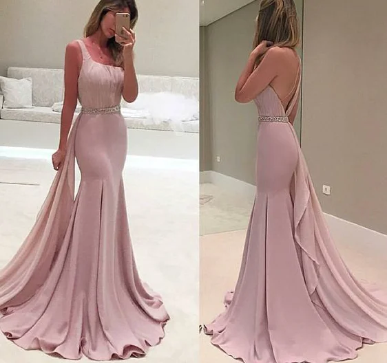 one shoulder evening dresses long dusty pink sleeveless beaded elegant formal dress with detachable skirt