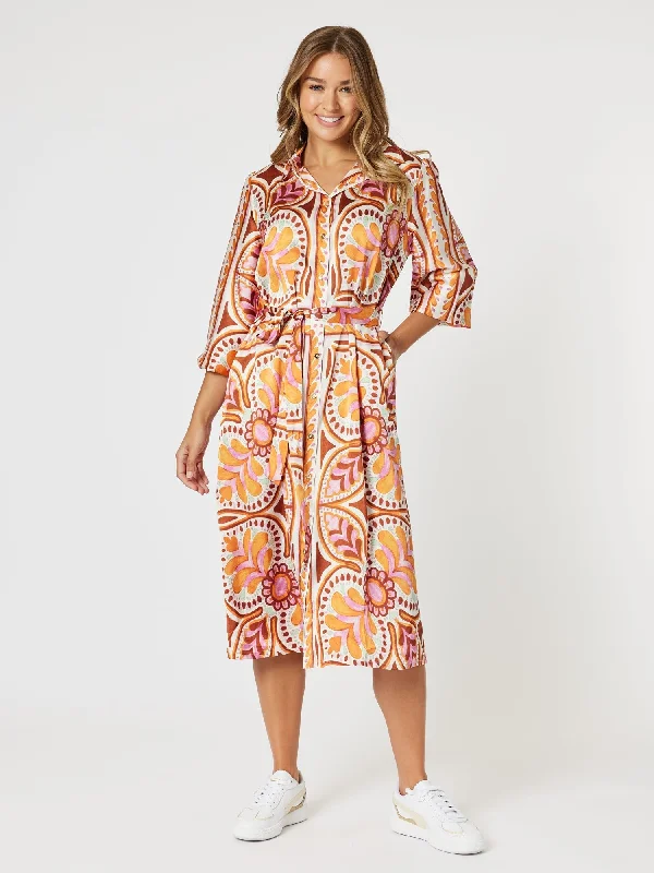 Studio Button Floral Dress - Fig