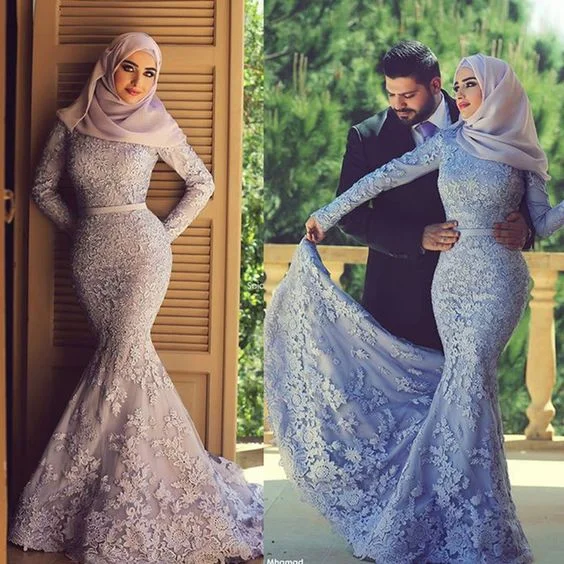 lavender lace evening dresses long sleeve mermaid elegant appliqué modest arabic evening gown vestido longo 2020 lavender lace evening dresses long sleeve mermaid elegant appliqué modest arabic evening gown vestido longo 2020