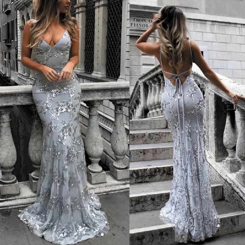 silver sequin evening dresses long mermaid v neck sleeveless sexy formal dresses vestido de longo silver sequin evening dresses long mermaid v neck sleeveless sexy formal dresses vestido de longo
