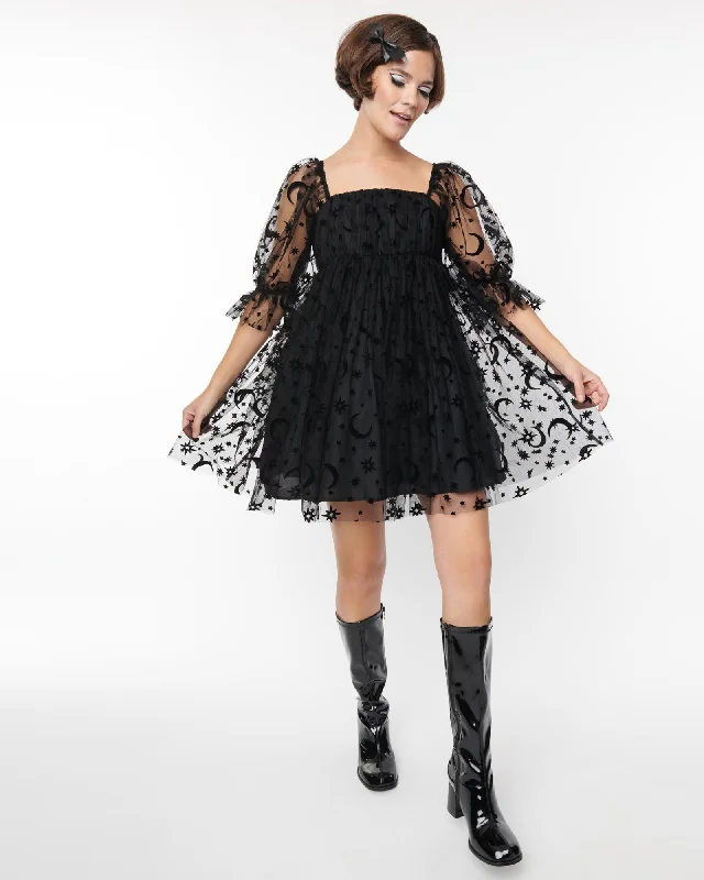 Smak Parlour Black Moon & Stars Love Interest Babydoll Dress | Black