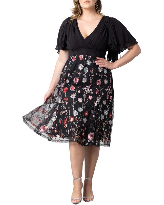 Lillian Embroidered Mesh Midi Cocktail Dress | BORDEAUX BLOOMS
