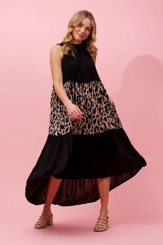 Animal Black Block Print High Low Dress