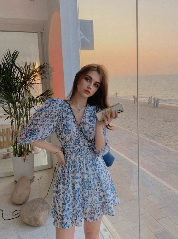 Julia Fashion - Gloral Blue Dress