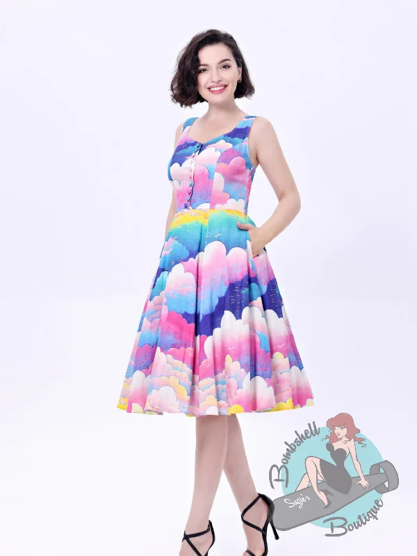 Miss Lulo Rainbow Clouds Swing Dress