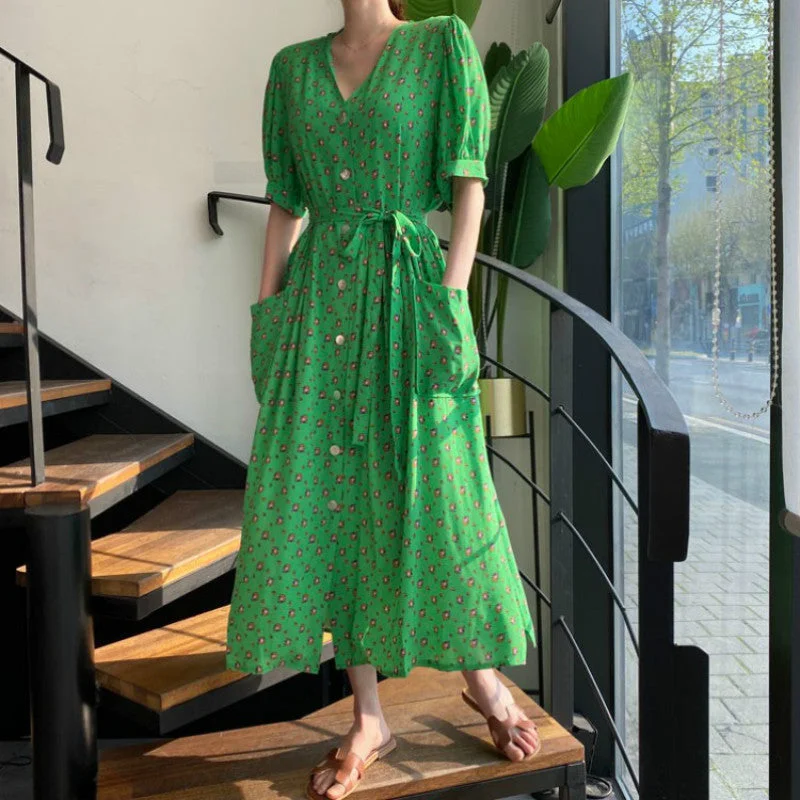 Julia Fashion - Vintage Flower Print Summer Dress