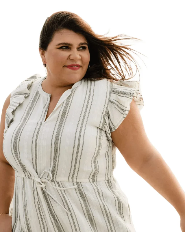 Caralyn Dress | White/Gray Stripe