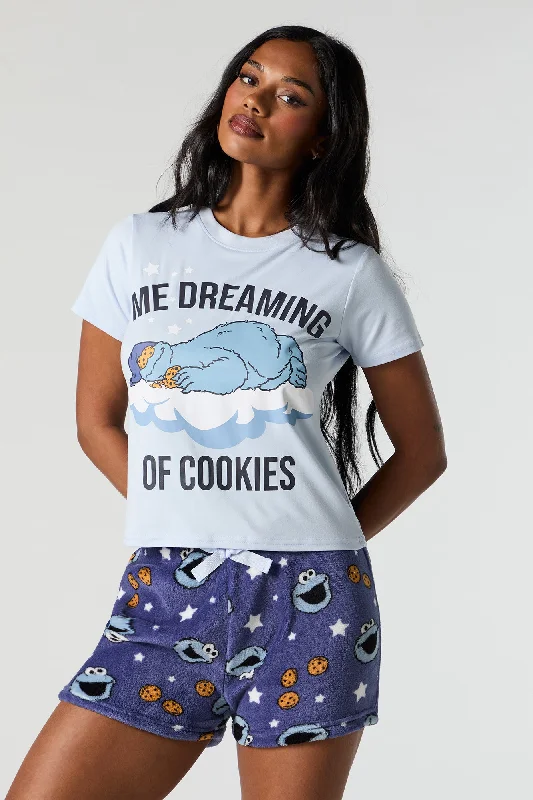 Cookie Monster T-Shirt and Plush Short 2 Piece Pajama Set Embroidered Appliqued Beaded Cookie Monster T-Shirt and Plush Short 2 Piece Pajama Set Embroidered Appliqued Beaded