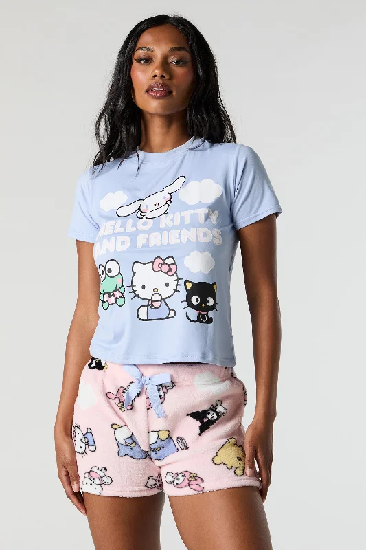 Hello Kitty n Friends T-Shirt and Plush Short 2 Piece Pajama Set Oversized T-Shirt Spandex breathable Hello Kitty n Friends T-Shirt and Plush Short 2 Piece Pajama Set Oversized T-Shirt Spandex breathable
