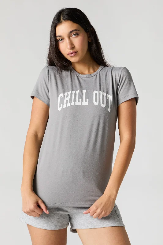 Chill Out Graphic Pajama T-Shirt Real Fur Shearling Chenille
