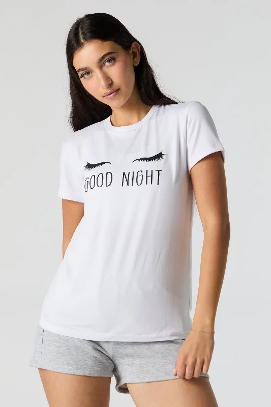 Good Night Graphic Pajama T-Shirt Chenille Blend Fleece Blend Nylon Blend