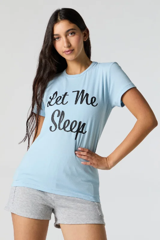 Let Me Sleep Graphic Pajama T-Shirt Fleece Fabric Down Fabric Feather Fabric