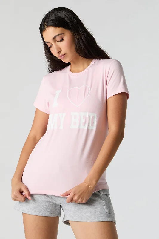 Love My Bed Graphic Pajama T-Shirt Houndstooth Herringbone Solid