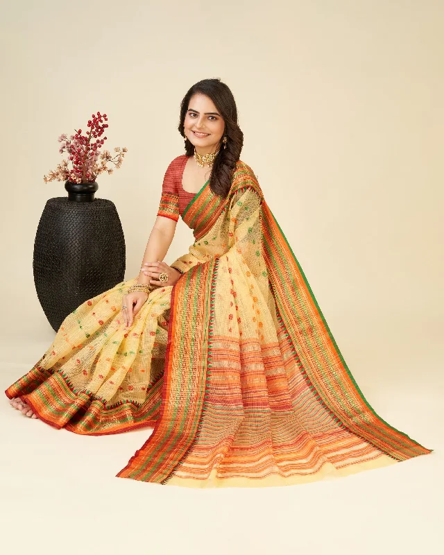Women Casual Wear Designer Soft Silk Saree With Un Stitched Blouse Textured Cotton Blouse