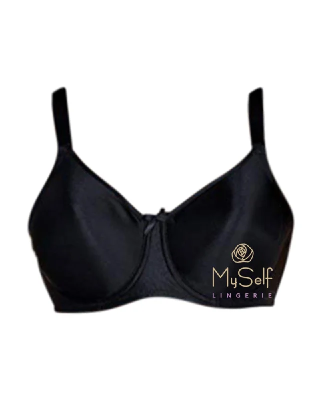605 Black Minimizer Underwire T-shirt Bra V-Neck T-Shirt Long Sleeve Cotton