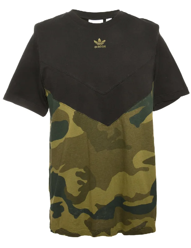 Adidas Black & Green Camouflage Print T-shirt  - M Cozy Warm Stylish