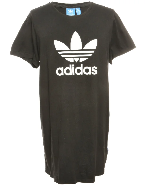 Adidas Printed Black & White T-shirt - L Iron Safe Non-Iron Wrinkle Free