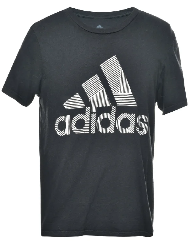 Adidas Printed Black & White T-shirt - S Graphic Embroidered Appliqued